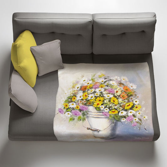 Colourful Daisies Light Weight Fleece Blanket By Stella Bruwer