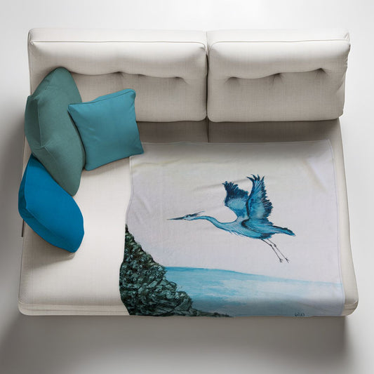 Flying Blue Heron Light Weight Fleece Blanket By Wikus Hattingh