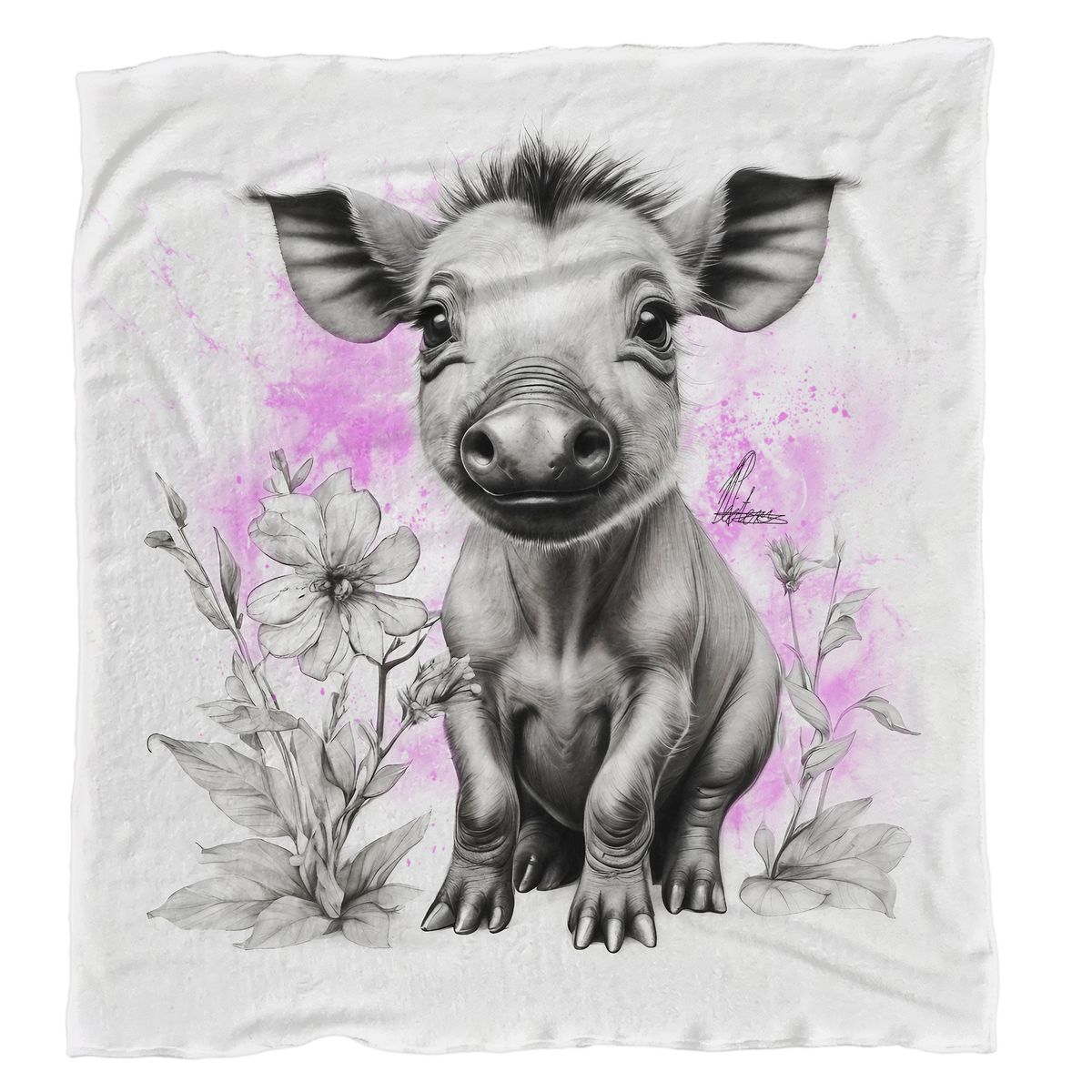 Pink Baby Warthog Light Weight Fleece Blanket By Nathan Pieterse