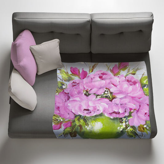 a Bunch Of Pink Peonies Light Weight Fleece Blanket By Stella Bruwer