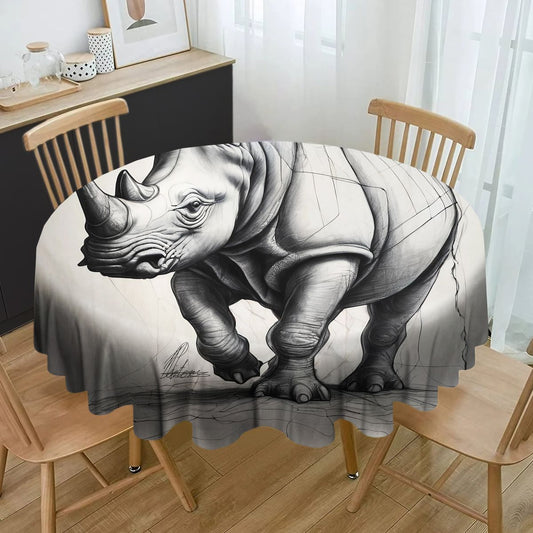 Rhino Unravelling By Nathan Pieterse Round Tablecloth