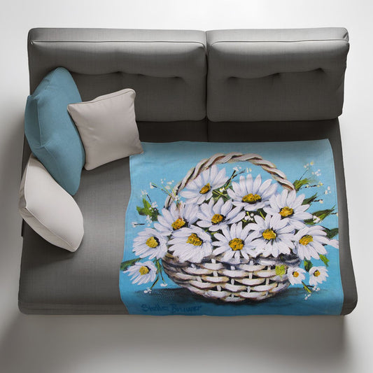 a Small Basket of Daisies Light Weight Fleece Blanket By Stella Bruwer