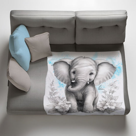 Blue Baby Elephant Light Weight Fleece Blanket By Nathan Pieterse