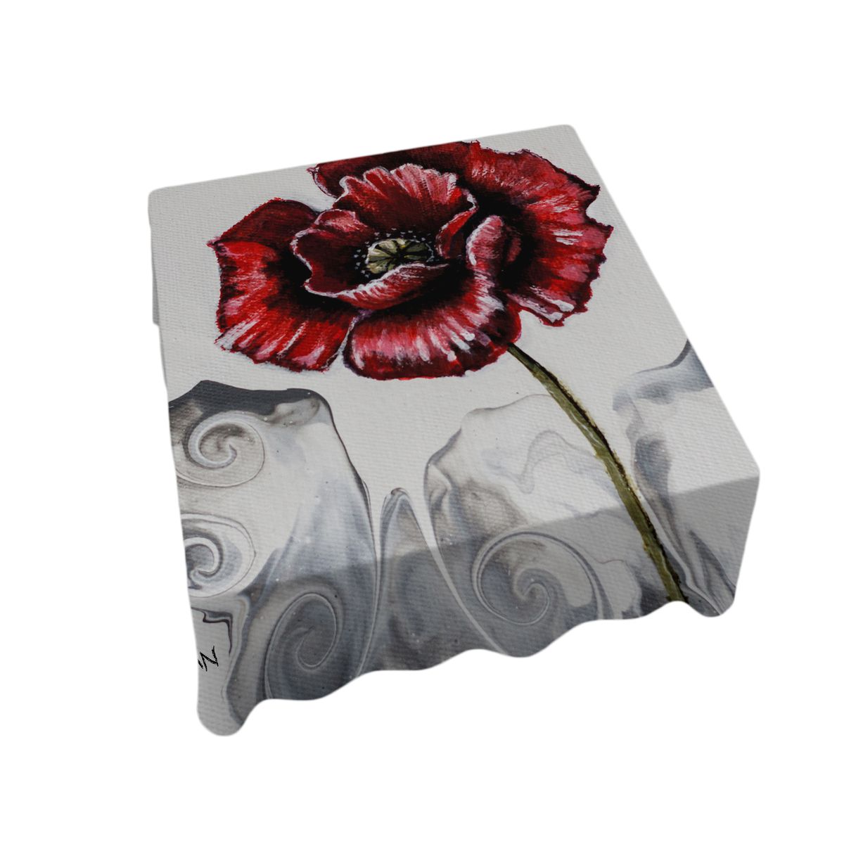 Open Poppy On Grey By Cherylin Louw Square Tablecloth