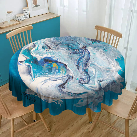 Crashing Waves Sea Horse By Cherylin Louw Round Tablecloth