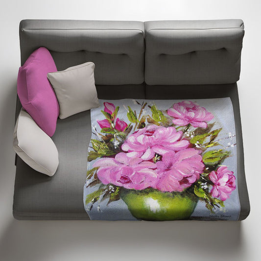 Pink Peonies in Bloom Light Weight Fleece Blanket By Stella Bruwer
