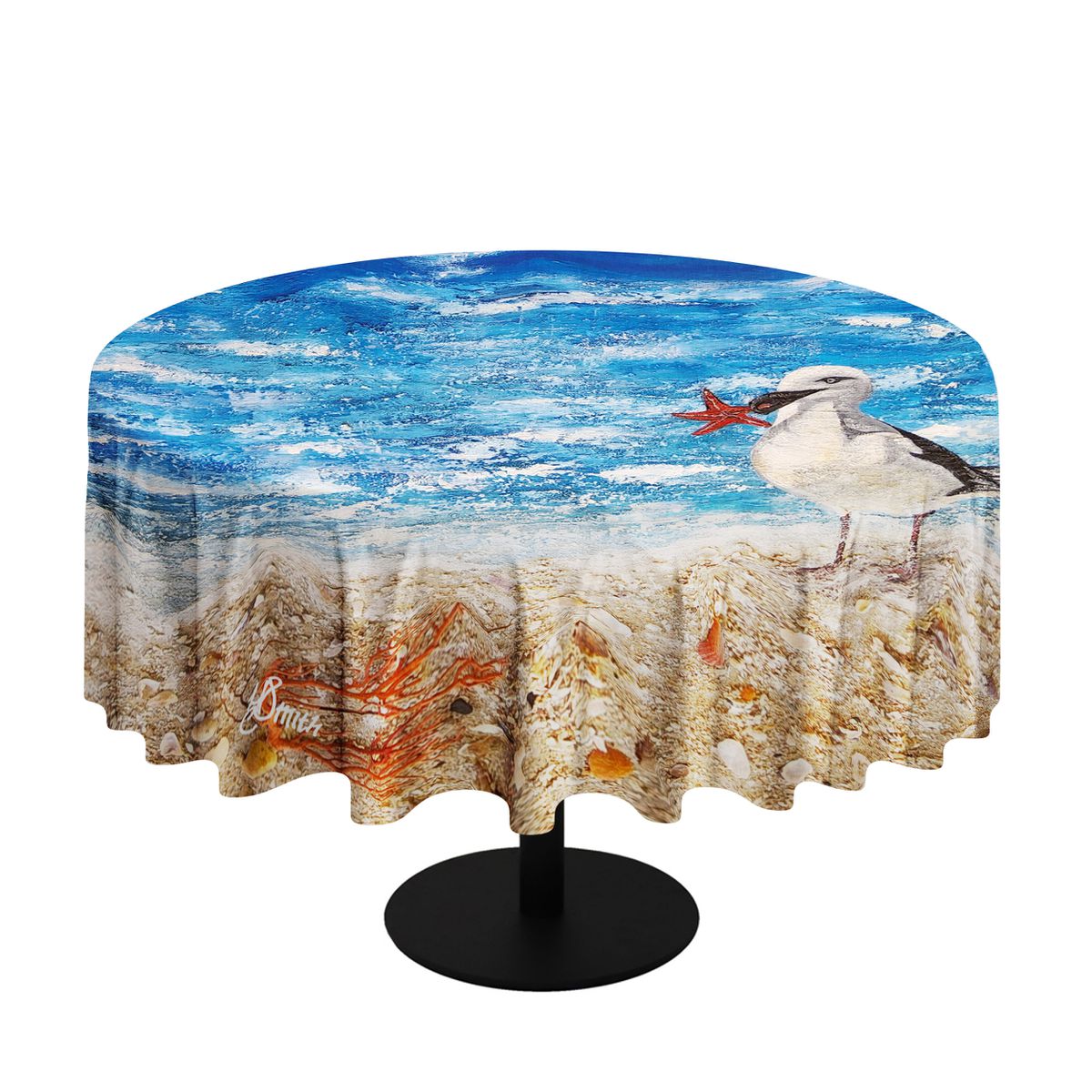 Seagull On Beach By Yolande Smith Round Tablecloth