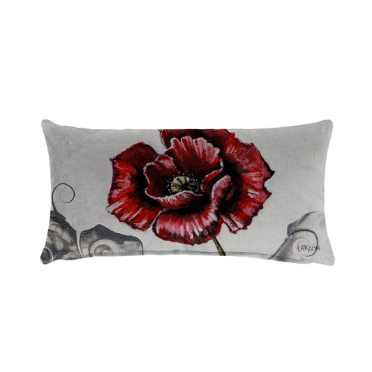 Open Poppy On Grey By Cherylin Louw Oblong Luxury Scatter