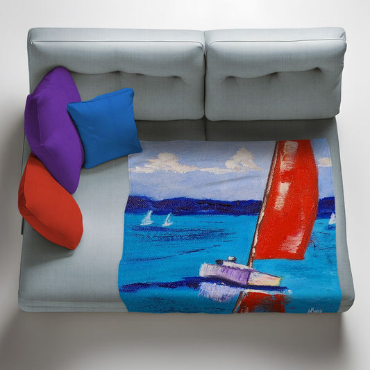Sailboat Red Sail Light Weight Fleece Blanket By Yolande Smith