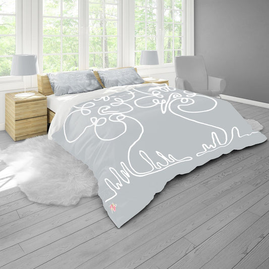 Simple Flower On Grey By Fifo Duvet Cover Set