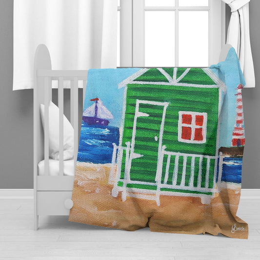 Green Beach House Minky Blanket By Yolande Smith