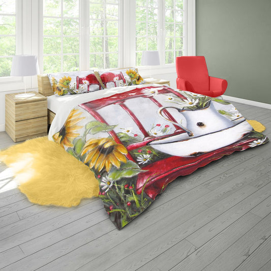 Red Chair and Sunflowers By Stella Bruwer Duvet Cover Set