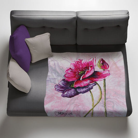 Double Poppy Light Weight Fleece Blanket By Cherylin Louw