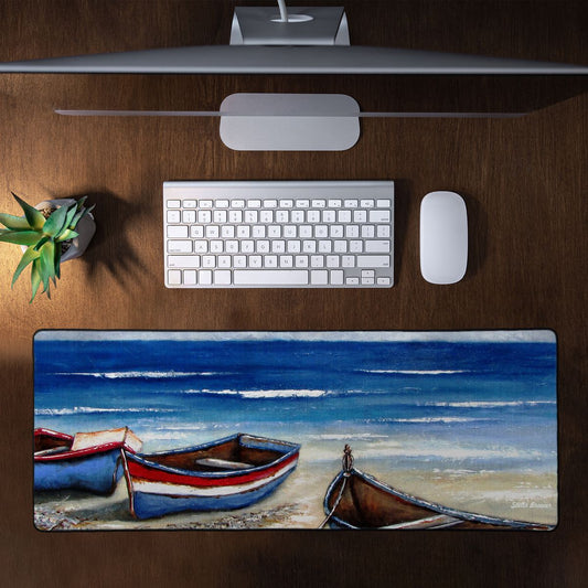 Boats On Beach By Stella Bruwer Large Desk Pad