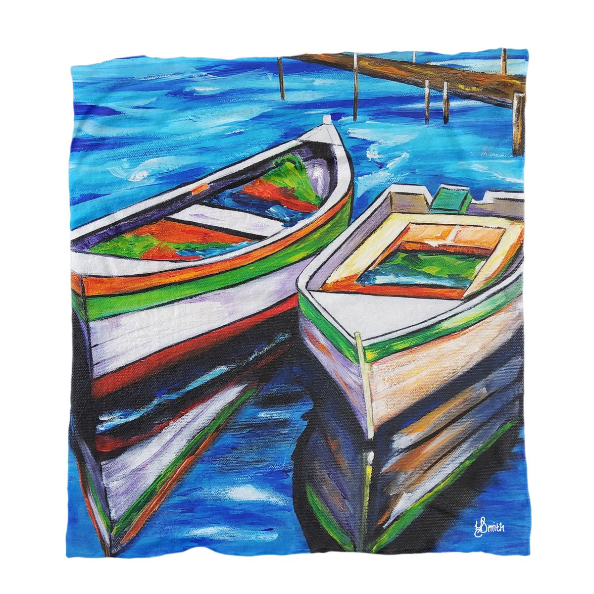 Two Boats Light Weight Fleece Blanket By Yolande Smith