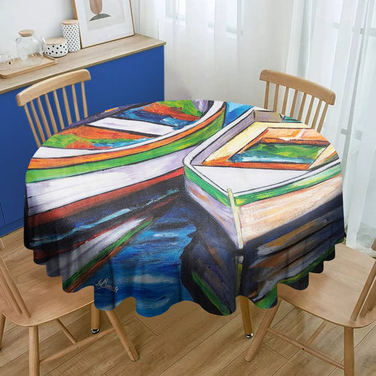 Two Boats By Yolande Smith Round Tablecloth