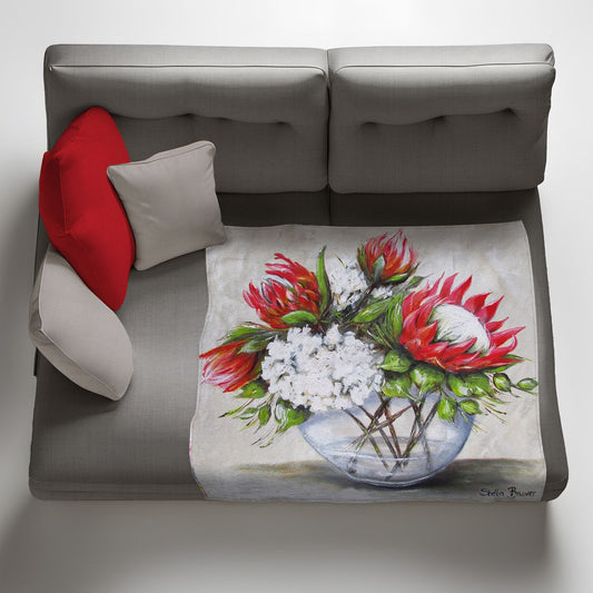 Proteas and Hydrangeas Light Weight Fleece Blanket By Stella Bruwer
