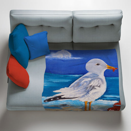 Beach Seagull Light Weight Fleece Blanket By Yolande Smith