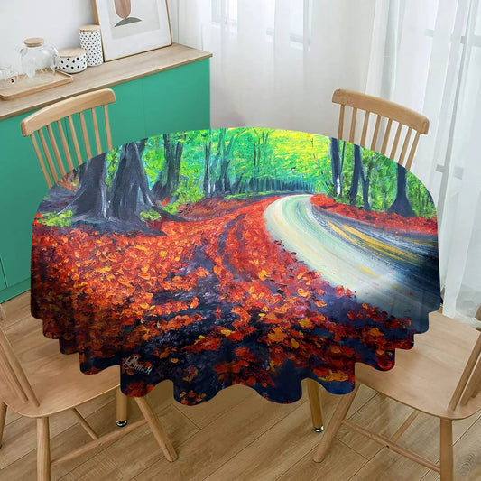 Trees and Road By Yolande Smith Round Tablecloth