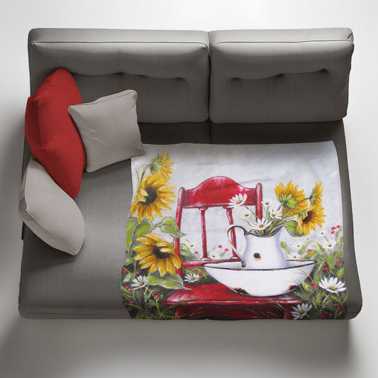 Sunflower Red Chair Light Weight Fleece Blanket By Stella Bruwer