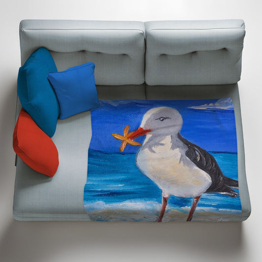 Seagull Starfish Light Weight Fleece Blanket By Yolande Smith