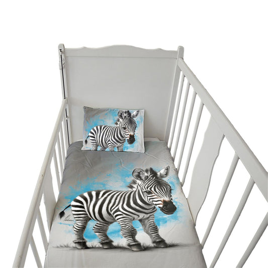 Blue Baby Zebra By Nathan Pieterse Cot Duvet Set