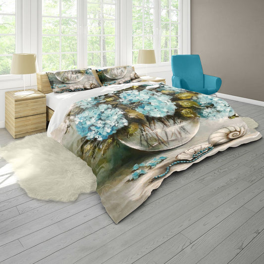 Sea Shells and Hydrangeas By Stella Bruwer Duvet Cover Set