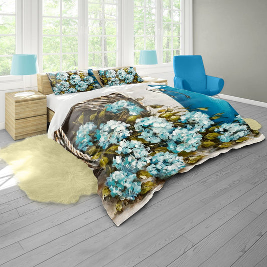 Blue Hydrangea and Shells By Stella Bruwer Duvet Cover Set