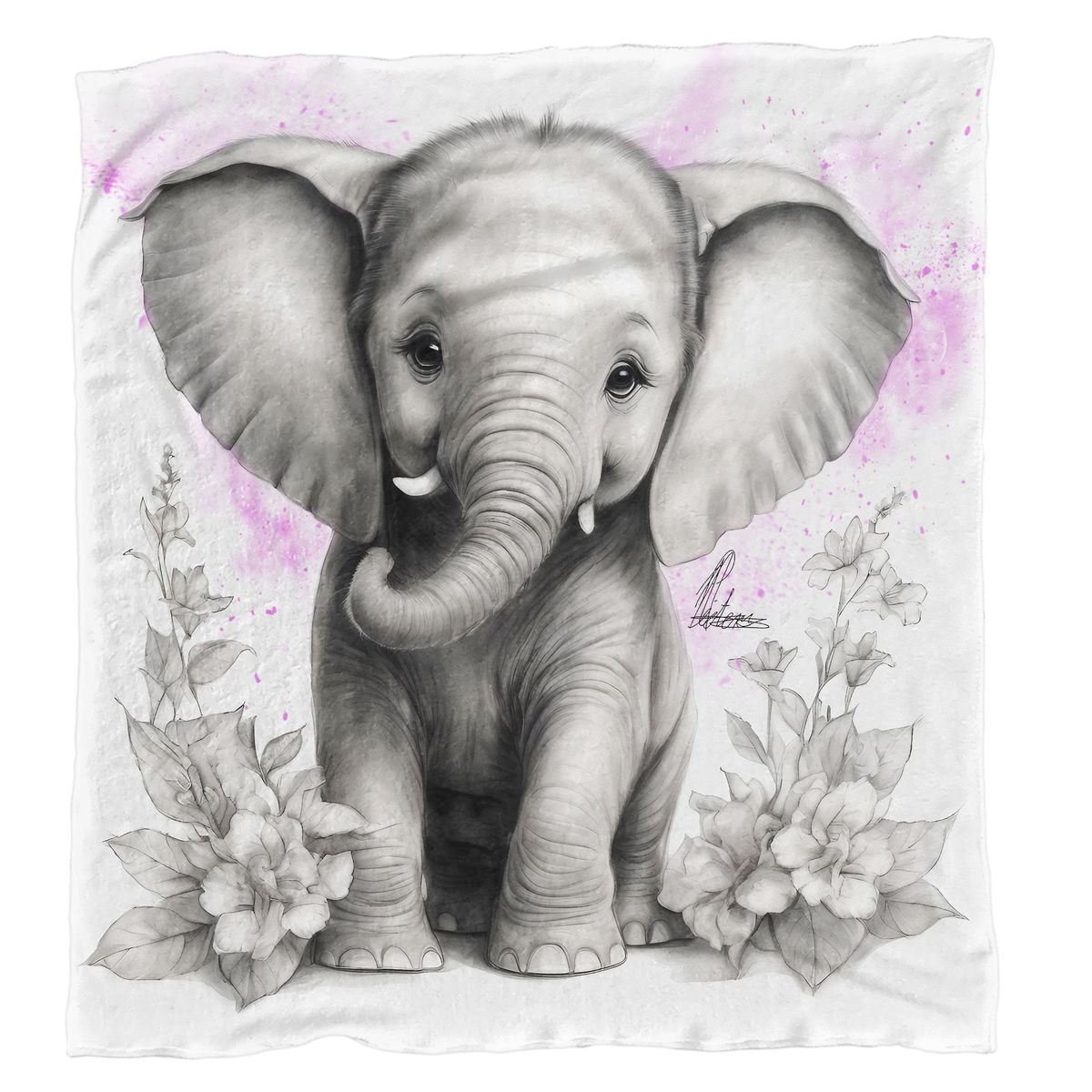 Pink Baby Elephant Light Weight Fleece Blanket By Nathan Pieterse