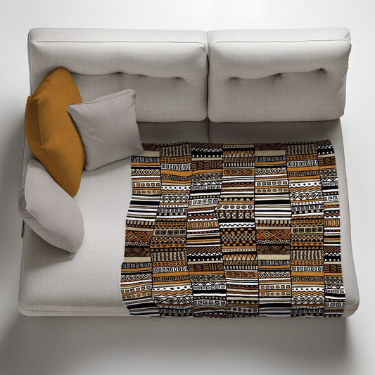 African Pattern Shades Of Brown Light Weight Fleece Blanket