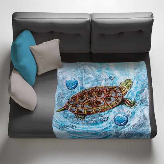 Sea Turtle Light Weight Fleece Blanket By Cherylin Louw