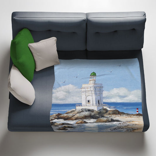 Green Roof Light House Light Weight Fleece Blanket by Stella Bruwer