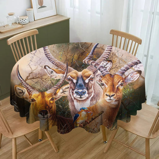 The Plains Waterbuck By Delene Lambert Round Tablecloth