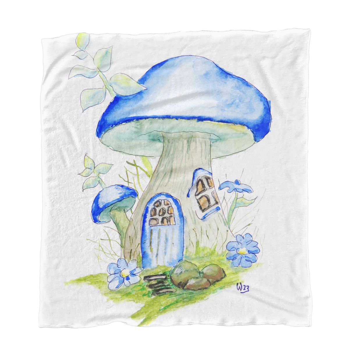 Blue Mushroom House Minky Blanket By Wikus Hattingh
