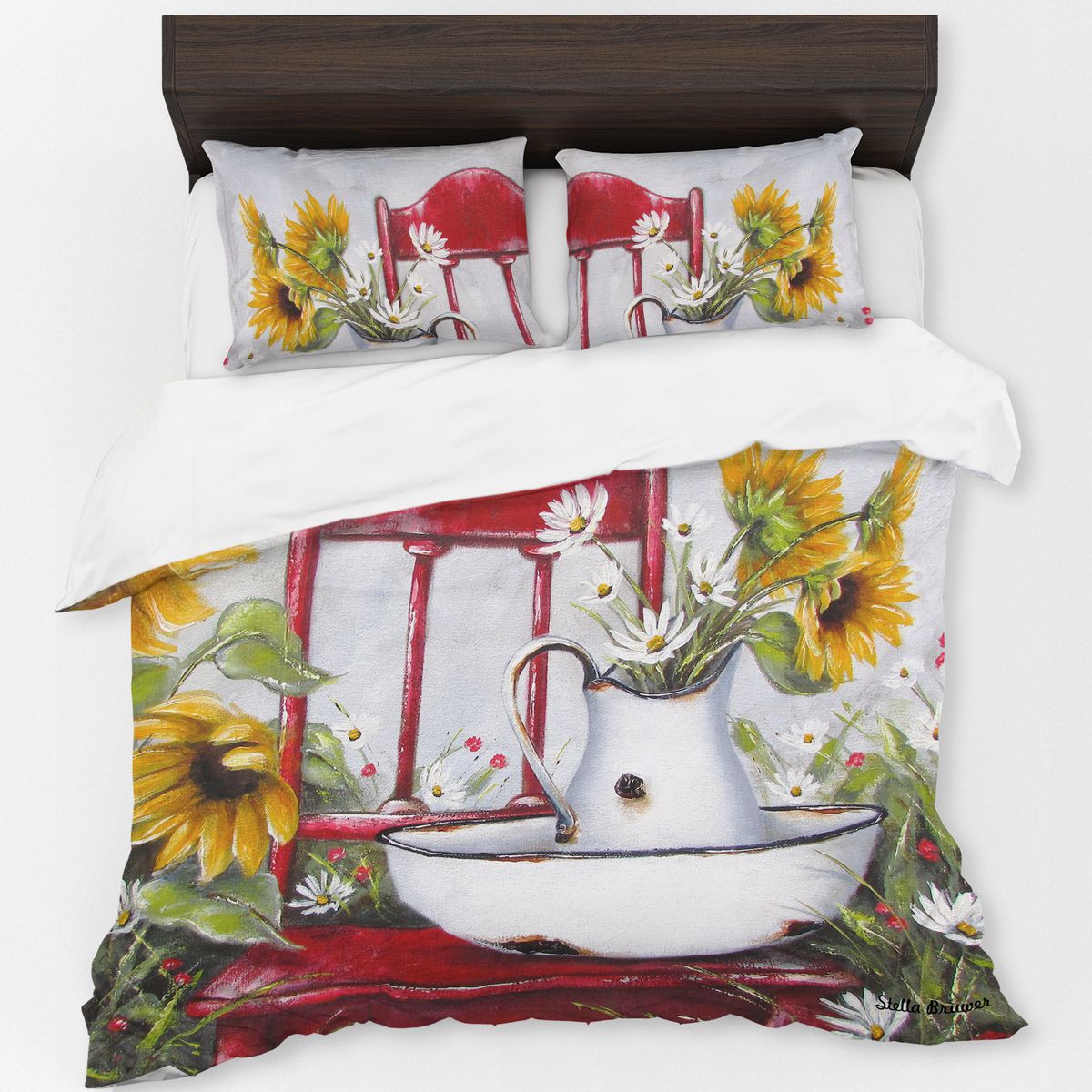 Red Chair and Sunflowers By Stella Bruwer Duvet Cover Set