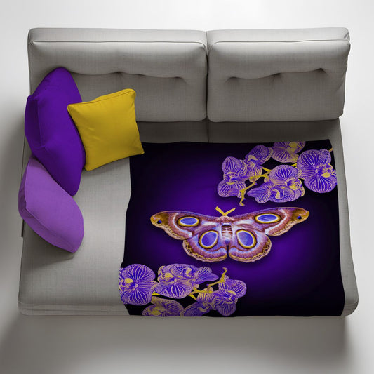 Purple Forest Butterfly Light Weight Fleece Blanket
