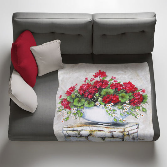 Red Hydrangeas On a Wall Light Weight Fleece Blanket by Stella Bruwer