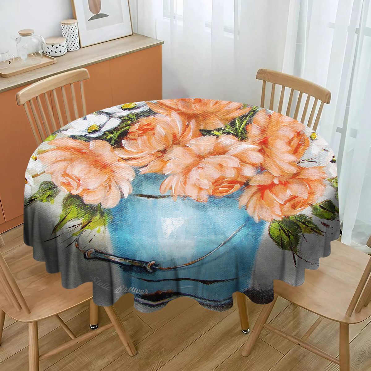 Orange Flowers By Stella Bruwer Round Tablecloth