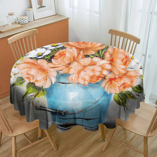 Orange Flowers By Stella Bruwer Round Tablecloth