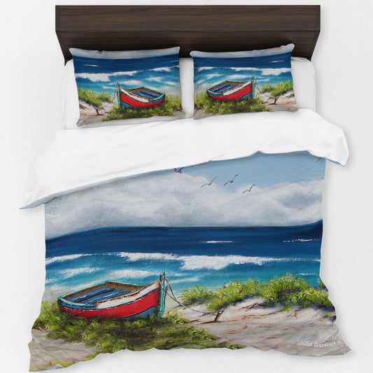 Red Dinghy Boat By Stella Bruwer Duvet Cover Set