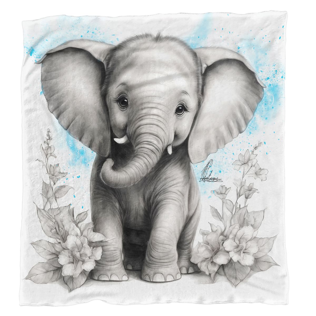 Blue Baby Elephant Light Weight Fleece Blanket By Nathan Pieterse