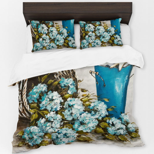 Blue Hydrangea and Shells By Stella Bruwer Duvet Cover Set