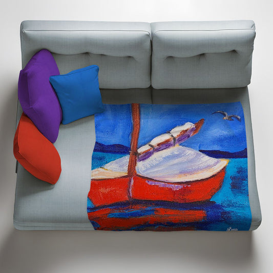 Red Sailboat Light Weight Fleece Blanket By Yolande Smith