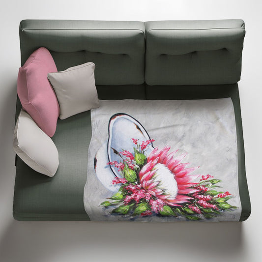 Protea Falling Light Weight Fleece Blanket by Stella Bruwer