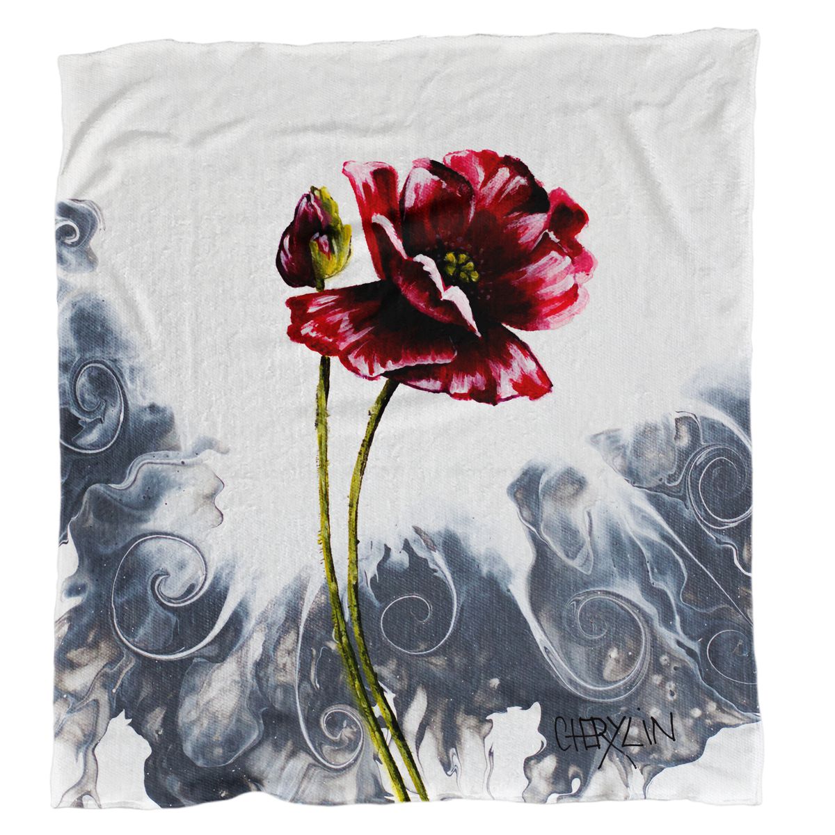 Bud and Blooming Poppy Light Weight Fleece Blanket By Cherylin Louw