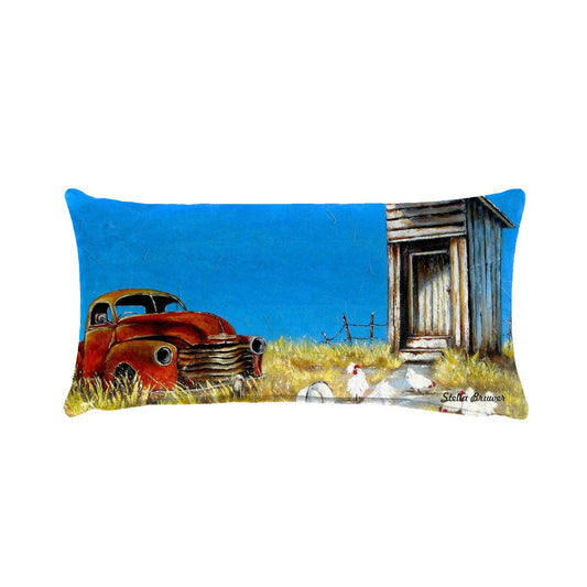 Broken Down Red Truck By Stella Bruwer Oblong Luxury Scatter