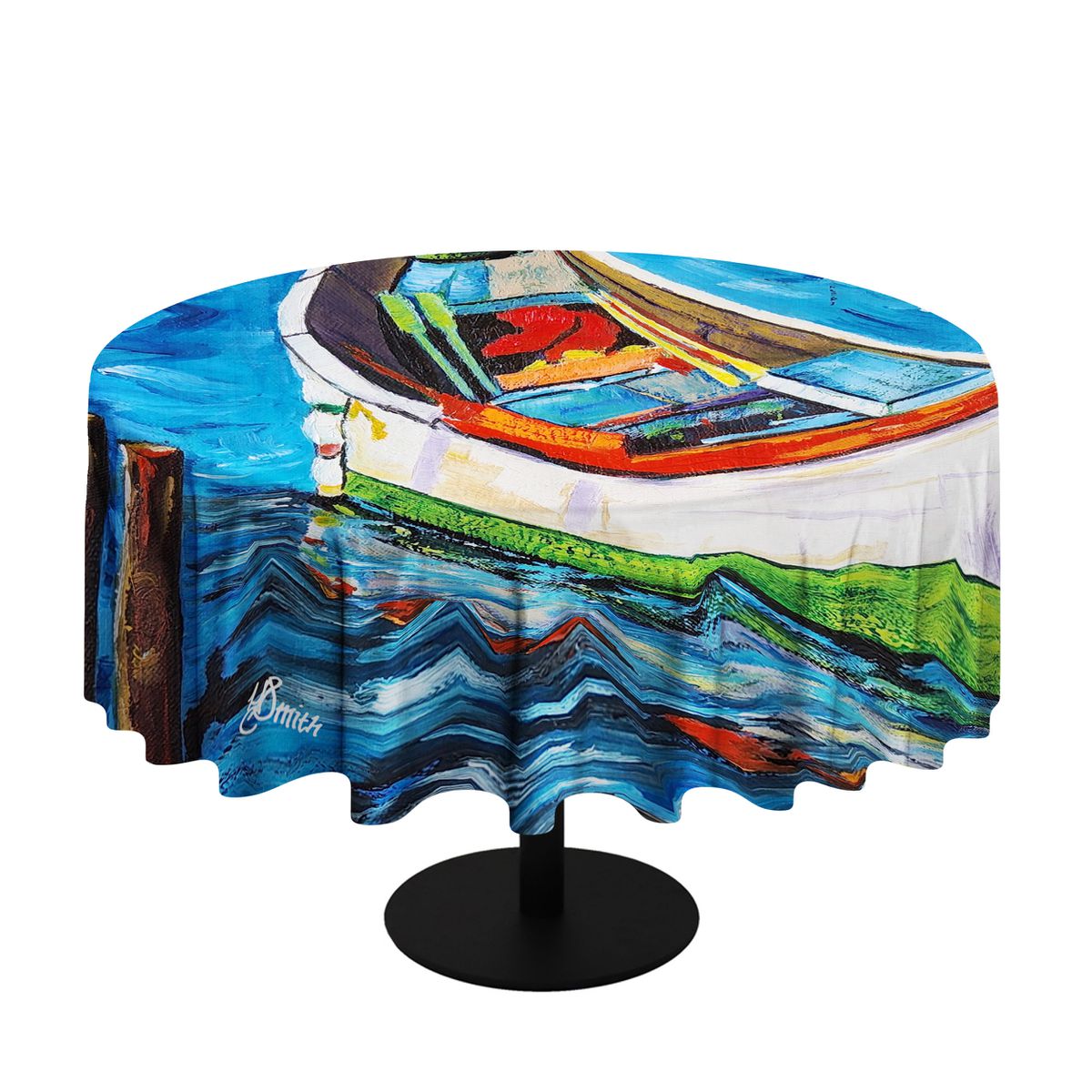 One Boat By Yolande Smith Round Tablecloth