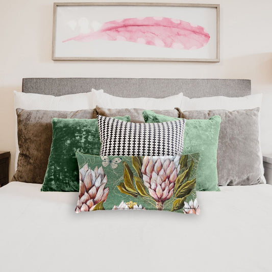 Olive Green Proteas By Adele Geldenhuys Oblong Luxury Scatter