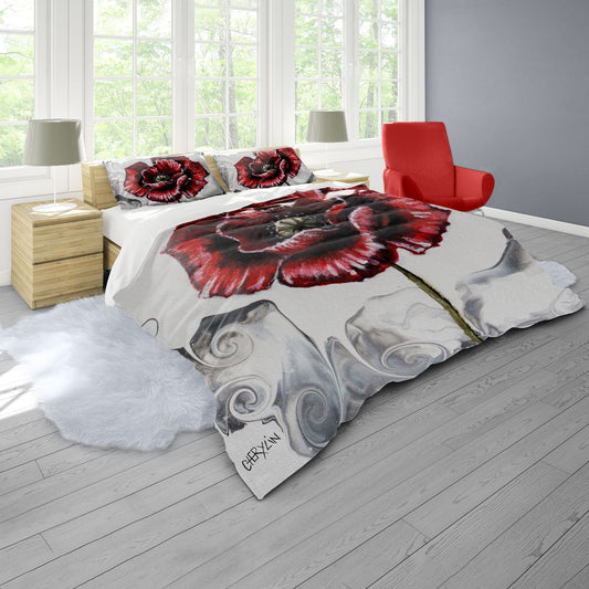 Open Poppy on Grey By Cherylin Louw Duvet Cover Set