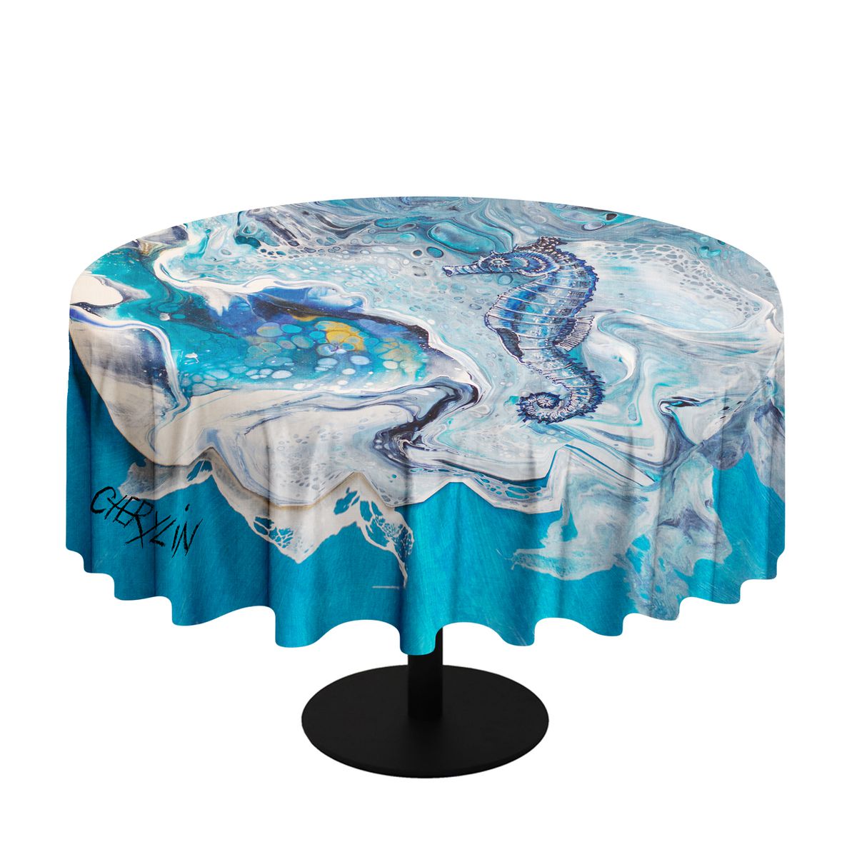 Crashing Waves Sea Horse By Cherylin Louw Round Tablecloth